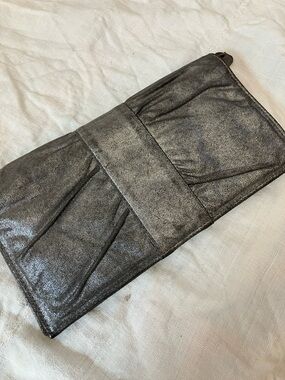 GoldenBleu Metallic Suede Fold-Over Clutch